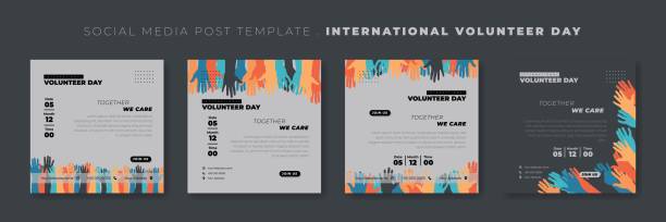Set of social media post template with hands design. International volunteer day template design Set of social media post template with hands design. International volunteer day template design. Good template for Volunteer design. wild posting ad stock illustrations