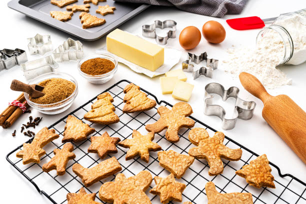 Christmas cookies preparation and on white background