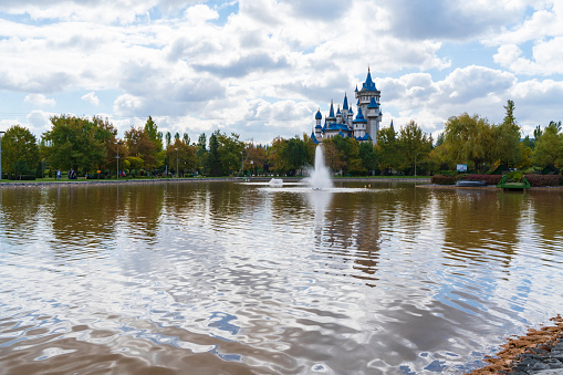 The Great (Menshikov) Palace from the side of the Lower Pond in the Oranienbaum Palace and Park Ensemble on a sunny summer day, Lomonosov, St. Petersburg, Russia