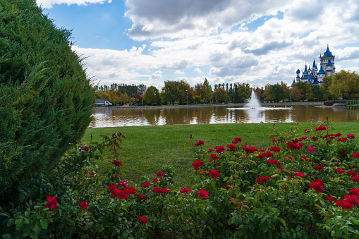 Sazova public park in Eskisehir, Turkey, with a view of the castle