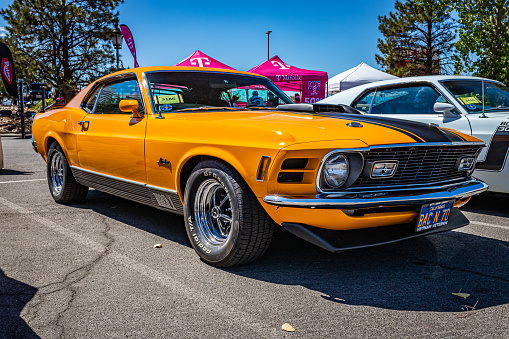 Reno, NV - August 4, 2021: 1970 Ford Mustang Mach 1 Fastback at a local car show.