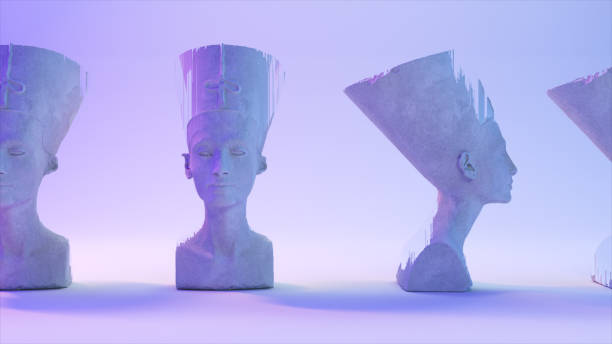 istock Glitch of Nefertiti head on light background. 3d illustration 1351124388