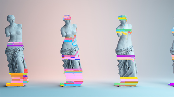 Ancient Roman white marble rotating statue of Venus on a light background. 3d illustration. High quality 3d illustration