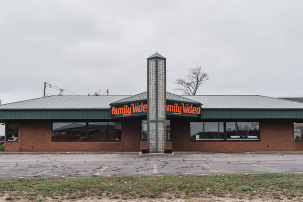 Exterior of a closed and abandoned Family Video movie and game rental store stock photo