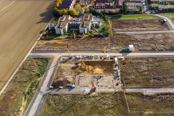 Sitio de construcción y gran área de desarrollo - vista aérea - foto de stock