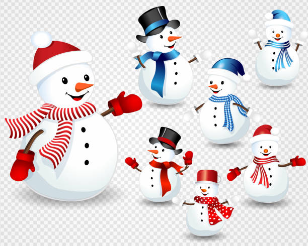 ilustraciones, imágenes clip art, dibujos animados e iconos de stock de lindos muñecos de nieve - snowman snow winter fun