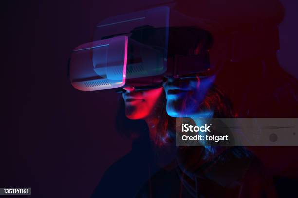 Woman Wearing Vr Glasses S Stock Photo - Download Image Now - Metaverse, Virtual Reality Simulator, Virtual Reality
