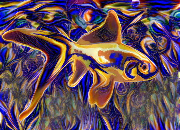Abstract painting. Colorful hallucinogenic fish. 3D rendering