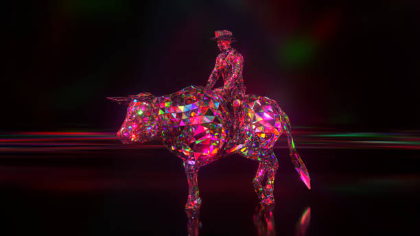 Diamond collection. Cowboy riding a bull. Nature and animals concept. 3d illustration stock photo