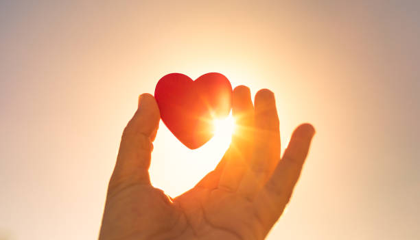 istock Hand holding heart against a sunset. 1351146269