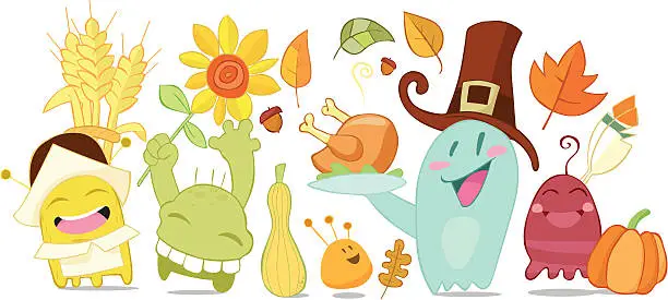 Vector illustration of Thanksgiving funny monsters