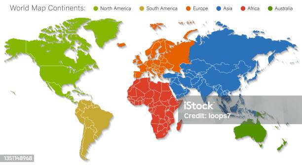 Carte Du Monde Détaillée Divisée En Six Continents Version Précise Et Correcte Vecteurs libres de droits et plus d'images vectorielles de Planisphère