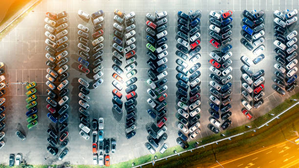 istock Large car park at night from a height 1351150169