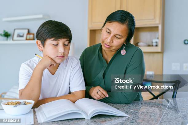 Native American Mom Helping Son With Homework Stock Photo - Download Image Now - Indigenous Peoples of the Americas, Indigenous Peoples, Teacher
