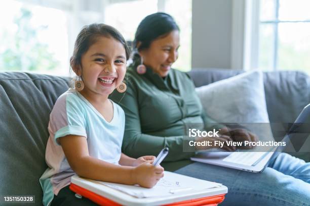 Happy Native American Girl Spending Time With Her Mom Stock Photo - Download Image Now