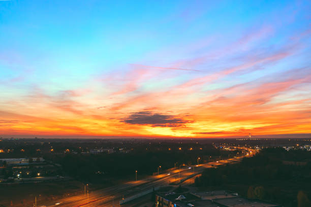 istock stunning red sky at sunset, Poland. Wroclaw 1351150404