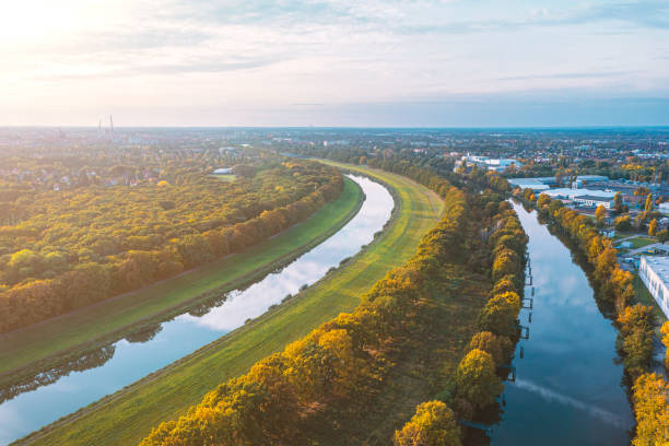 istock rivers and canals from a height, winding river 1351150548
