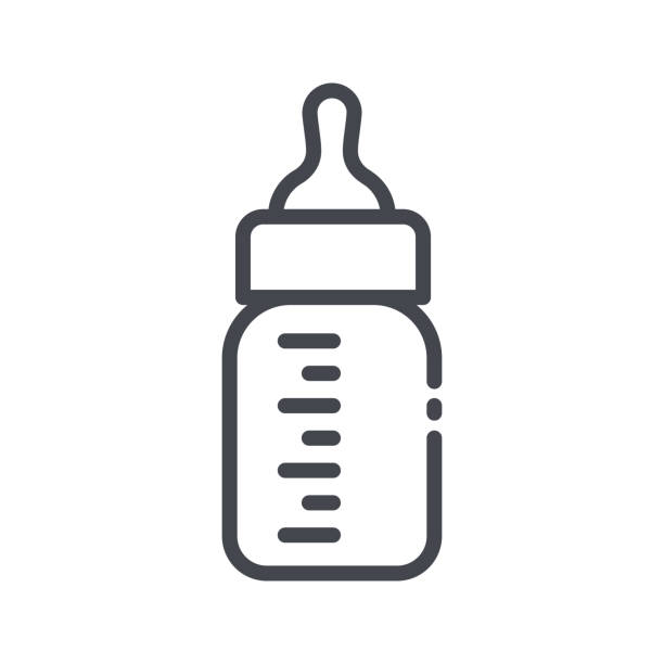 ilustrações, clipart, desenhos animados e ícones de mamadeira bebê com ícone de linha de chupeta isolada em fundo transparente. - feeding bottle