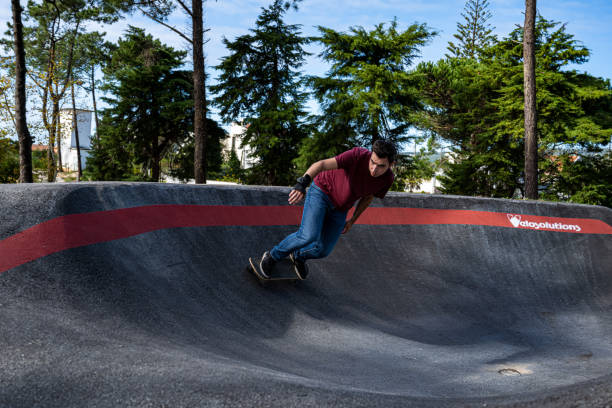 istock Skateboarder practice on a pump track park 1351153046