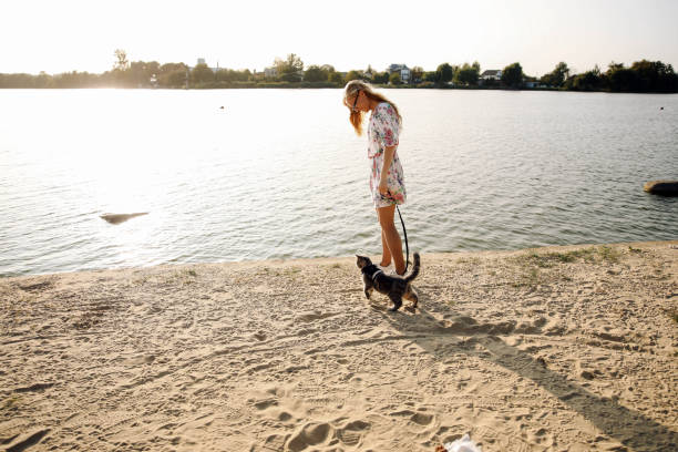 istock Blonde Woman On The Beach With Kitten 1351153072