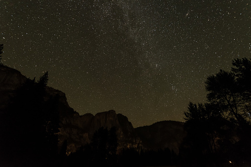 Great starry night with view of the Milky Way in the Yosemite Valley, USA