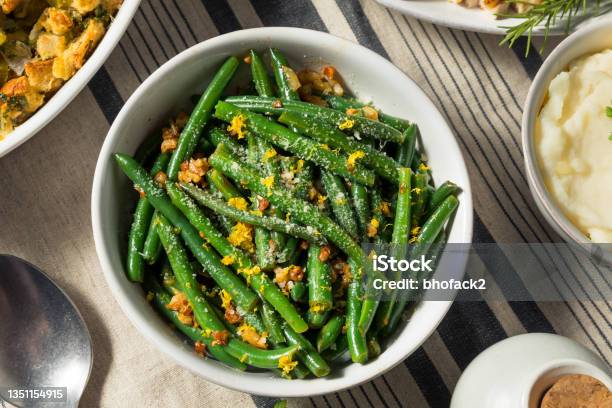 Healthy Homemade Thanksgiving Green Beans Stock Photo - Download Image Now - Green Bean, Thanksgiving - Holiday, Cooked