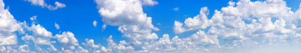 Beautiful summer blue sky landscape with floating white clouds