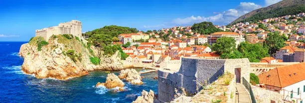 Photo of View of the Fort Lovrijenac or St. Lawrence Fortress and the Old Town of Dubrovnik on the Adriatic coast of Croatia