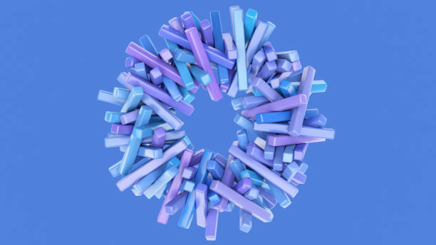 istock Blue, purple glossy blocks circle. Pink background. Abstract illustration, 3d render. 1351162210