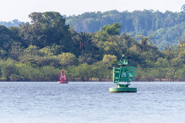 istock Red and green lateral buoy (port and starboard) 1351165514