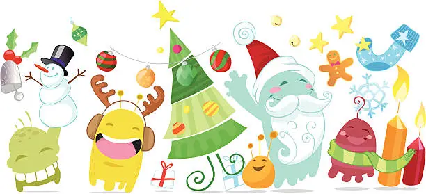 Vector illustration of Christmas funny monsters