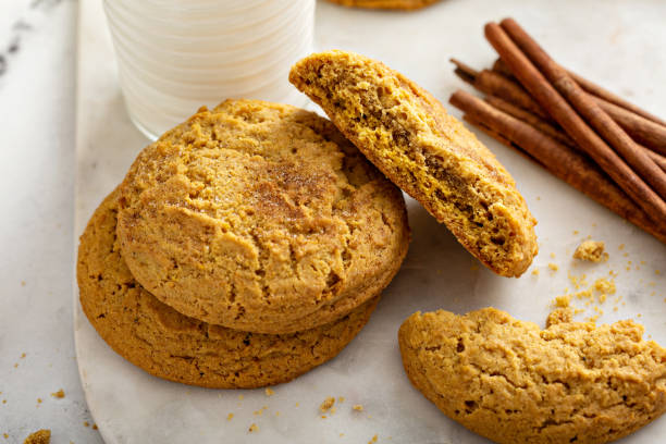 istock Pumpkin snickerdoodle cookies with cinnamon and milk 1351168759