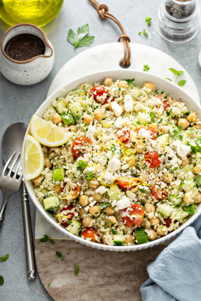 istock Healthy low carb salad with cauliflower rice and chickpeas 1351168794
