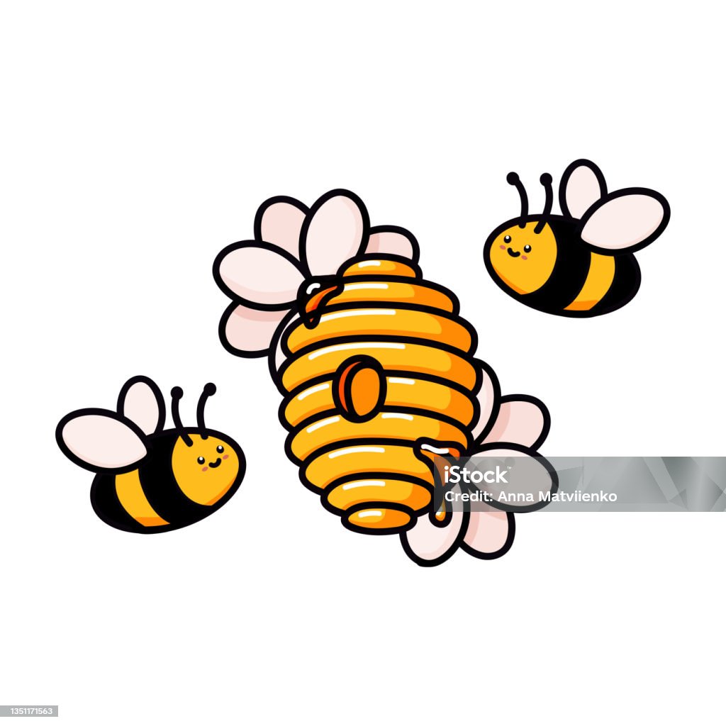 Tổ Ong Với Những Con Ong Và Hoa Dễ Thương Hình Minh Họa Vector ...
