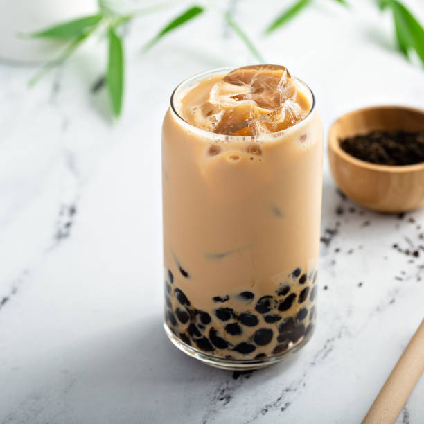 istock Boba milk tea in a tall glass with ice 1351182324