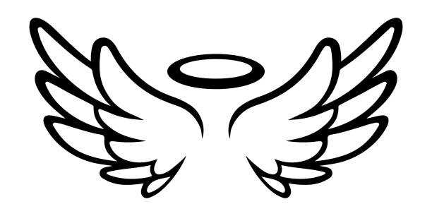 ilustraciones, imágenes clip art, dibujos animados e iconos de stock de vector angel wings y halo sobre fondo blanco - aureola