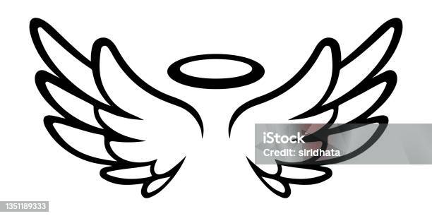 Vector Angel Wings And Halo On White Background Stockvectorkunst en meer beelden van Engel - Engel, Aureool - Symbool, Vectorafbeelding