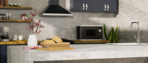 istock Modern loft kitchen interior style with cement loft kitchen island and montage space 1351192843