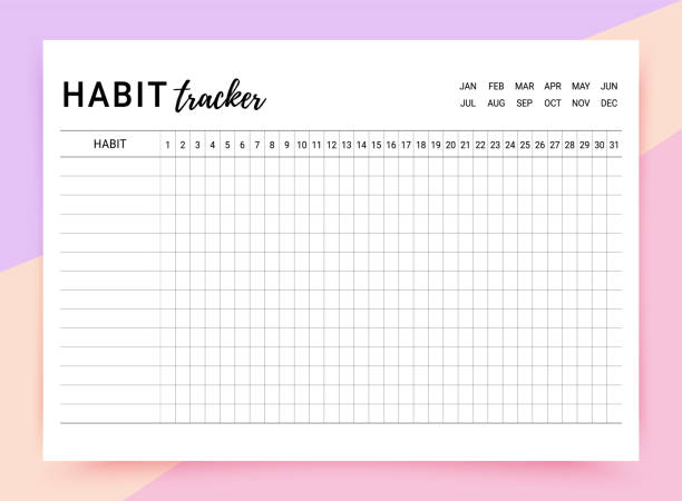 habit-tracker-vorlage. habit-tagebuch-layout für monat. vektorillustration. - fährtensucher stock-grafiken, -clipart, -cartoons und -symbole