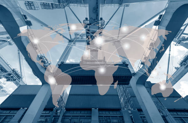 istock Global logistics network business connection concept with industrial container cargo freight ship for Logistic Import Export background 1351200904