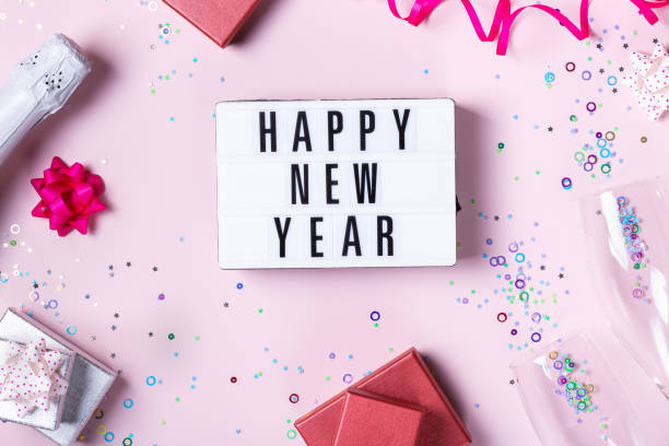 istock Happy New Year greeting card, 2022 with confetti and sparkles 1351208982
