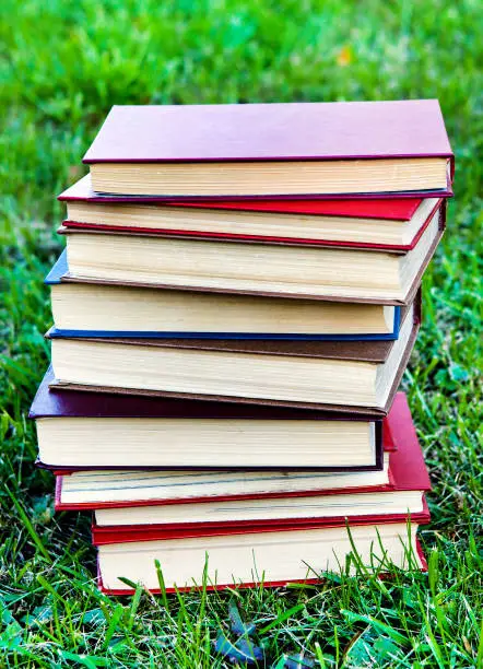 Pile of the Old Books on the Grass