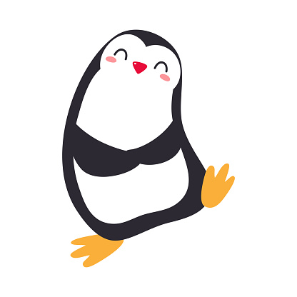 Cute Penguin as Arctic Animal Waddling and Smiling Vector Illustration. Funny Mammal and Fauna of Cold North Concept