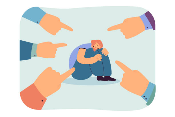 istock Hands with index fingers pointing at depressed woman 1351214544