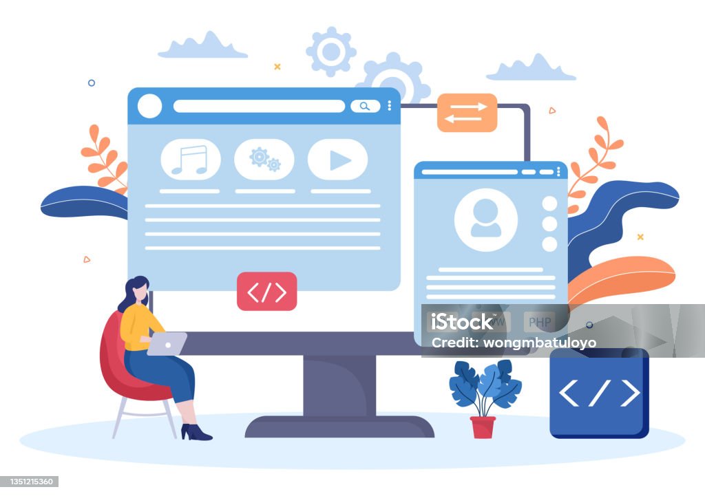 Software Development And Programming Code On Computer Vector ...