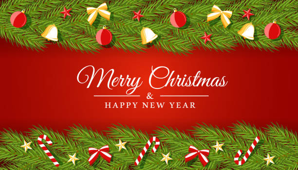 istock Christmas vector banner with a strip of fir branches 1351215667
