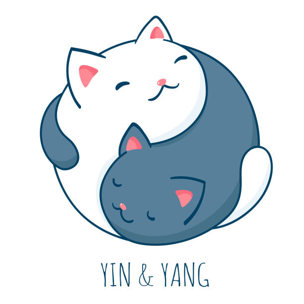 Yin yang cat. Two cute black and white cats in the shape of yin yang Yin yang cat. Two cute black and white cats in the shape of yin yang. Can be used for t-shirt print, stickers, greeting card design. Vector illustration EPS8 kawaii cat stock illustrations