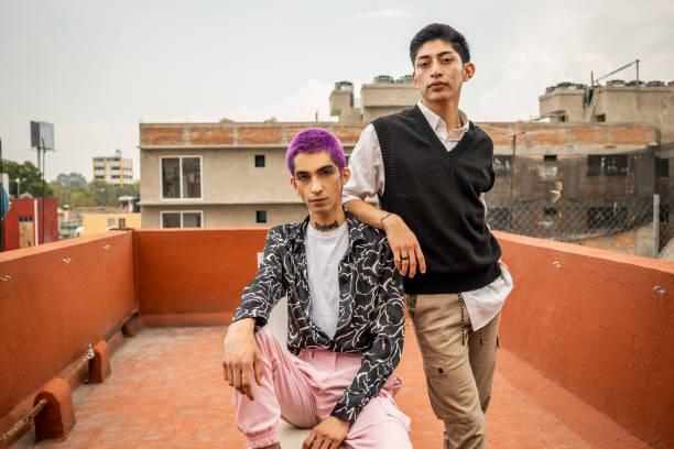 istock Two young gay man standing on the rooftop 1351218804