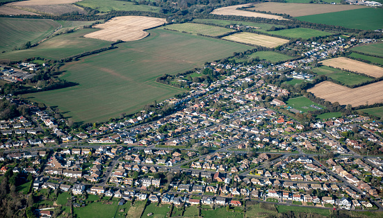 An aerial view of the Village of Capel le Ferne,  near Dover in Kent. UK