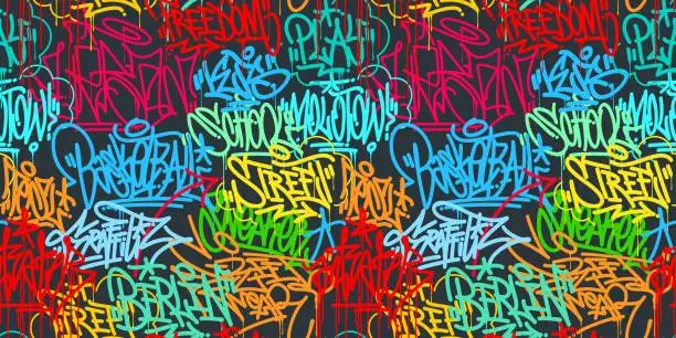 Vector illustration of Colorful Seamless Abstract Hip Hop Street Art Graffiti Style Urban Calligraphy Vector Illustration Background Art